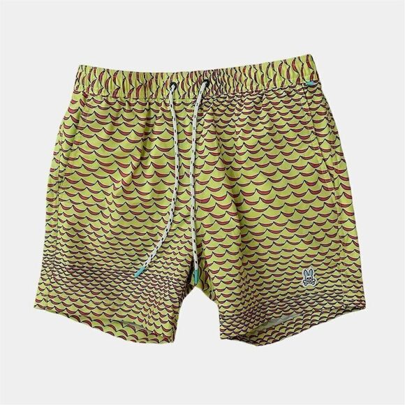 Psycho Bunny Men's Swim Trunks Yellow Geometric Wave Size S - Picture 1 of 4